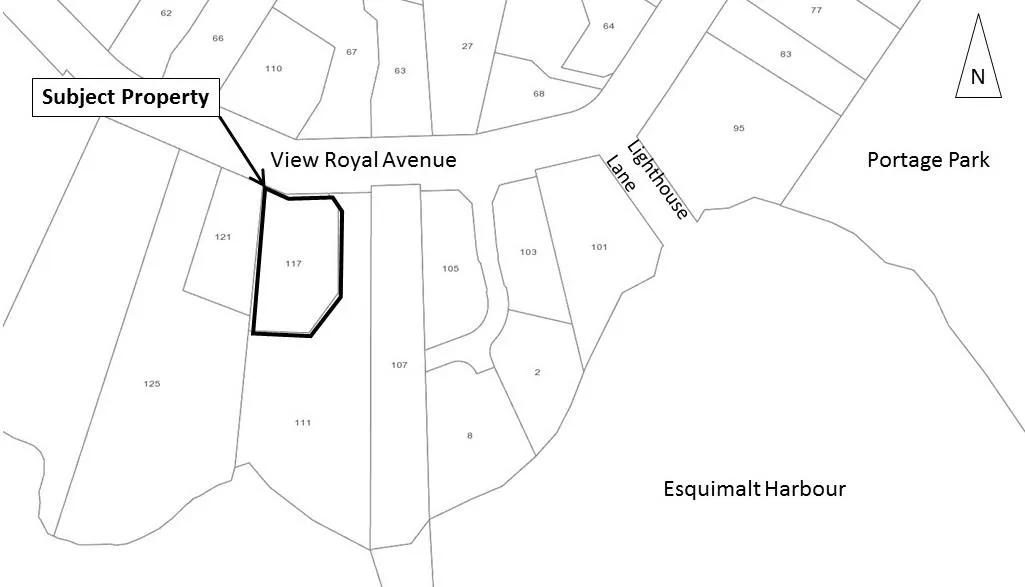 Subject property map showing lot 117 on View Royal Avenue