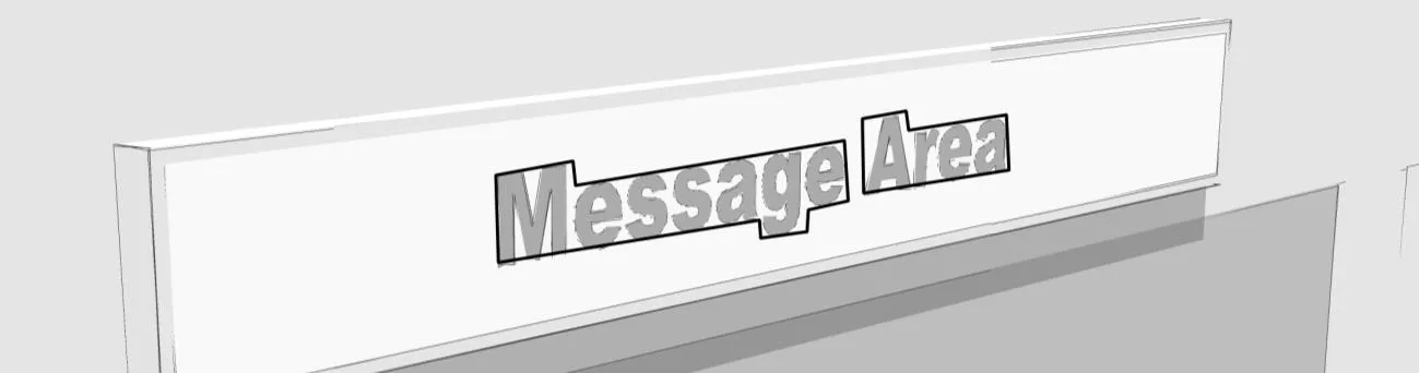 Rendering of a wall sign with a box outline defining the Message Area