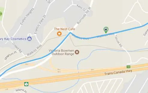 Route map for No. 39 Westhills / Camosun / Royal Oak / UVic showing the Proposed Site location