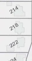 Map segment showing Suzanne Pl houses 214, 218, 222