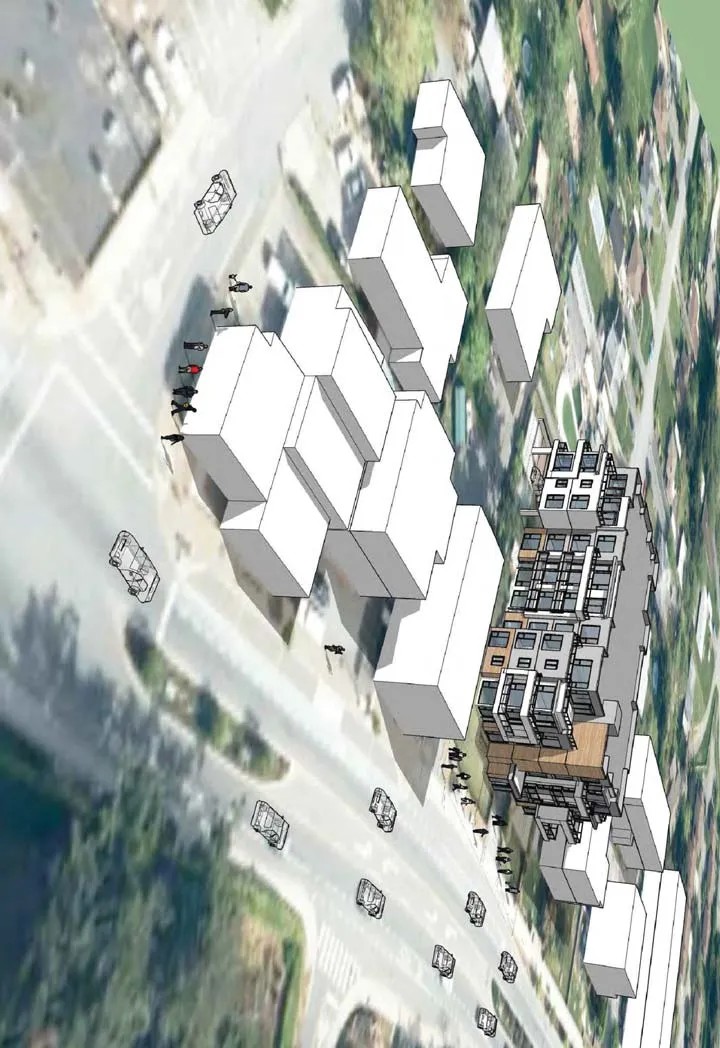 Aerial 3D massing model view - Bird View 2 over Island Highway