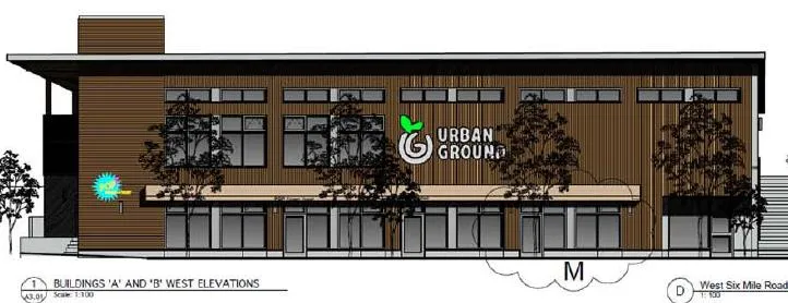Architectural elevation drawing showing the original location of the 'Pop Frozen Yogurt' sign