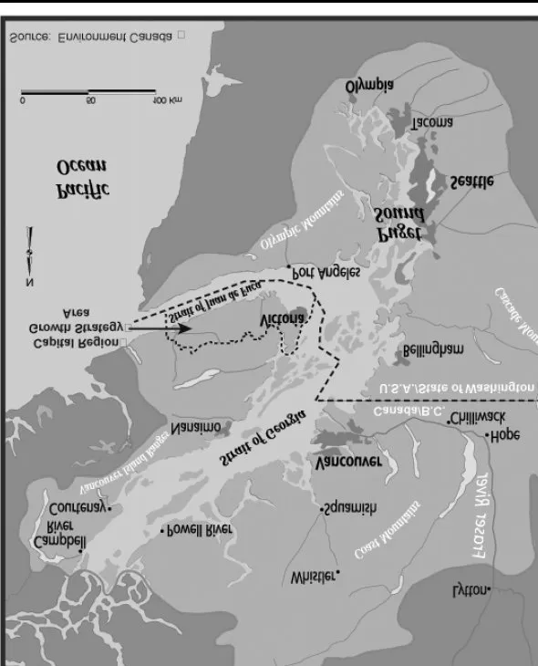 Regional Map showing Strait of Juan de Fuca and Puget Sound