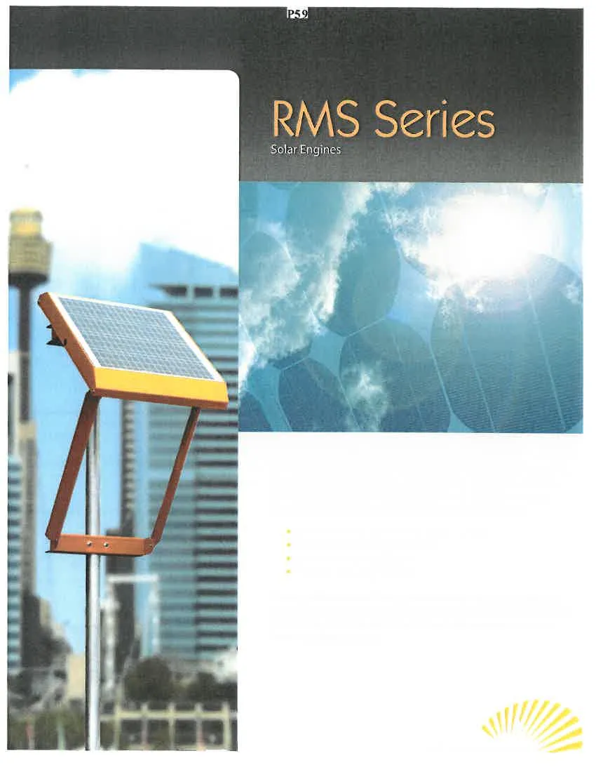 Solar engine unit mounted on a pole with a city skyline in the background