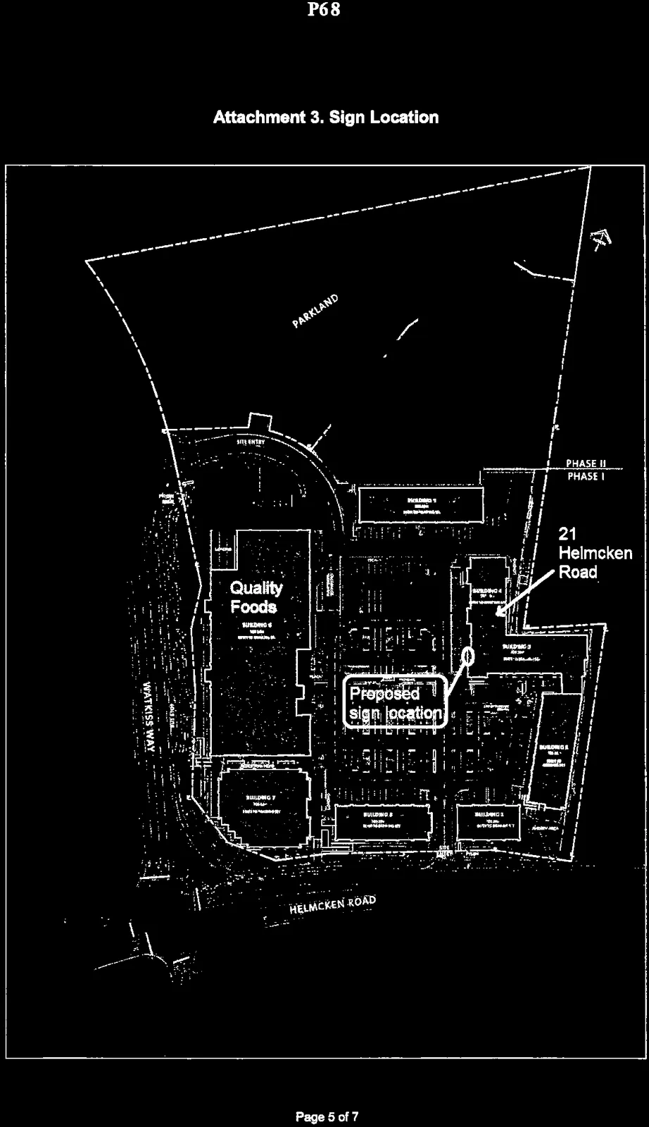 Site plan for 21 Helmcken Road showing the proposed sign location at Eagle Creek Village