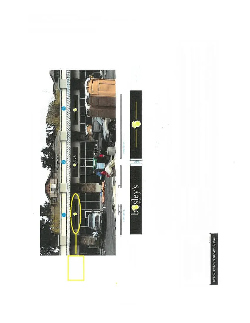 Photo rendering overlaying the proposed Bosley's signage onto a construction photo of the Eagle Creek Village storefront