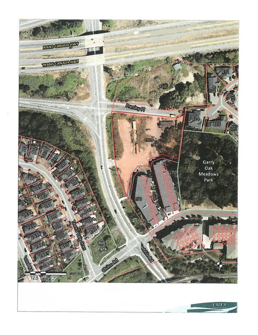 Aerial orthophoto showing the subject property at 131 Presley Place and surrounding area
