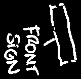 Hand-drawn red annotations on the site plan indicating "FRONT SIGN" and "REAR SIGN" locations on Building A