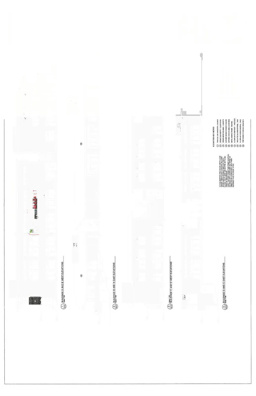 Full elevation drawings for Buildings A, B, C, and D