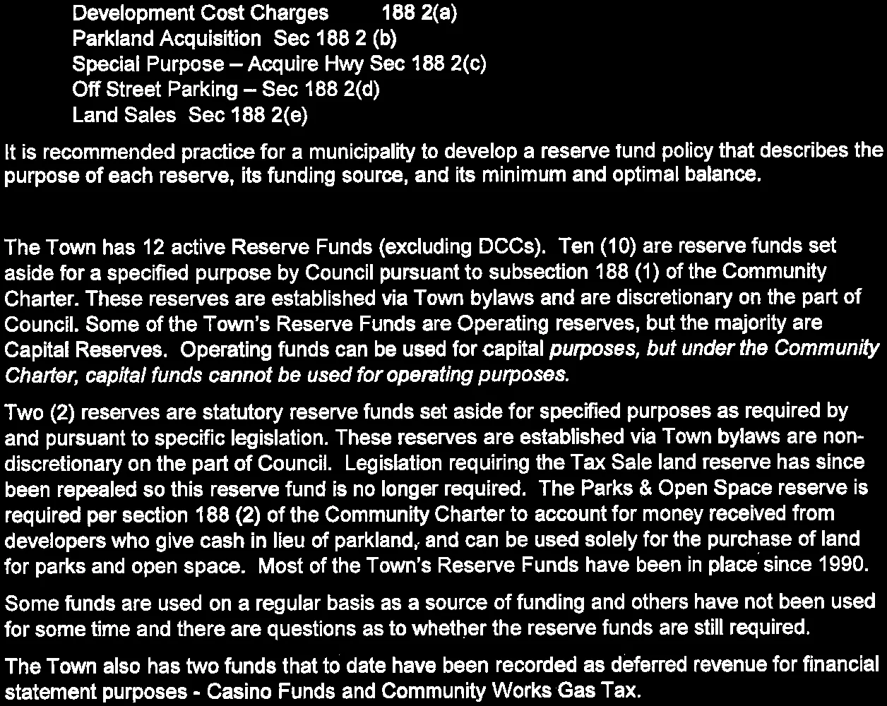 List of mandatory reserve funds per the Community Charter