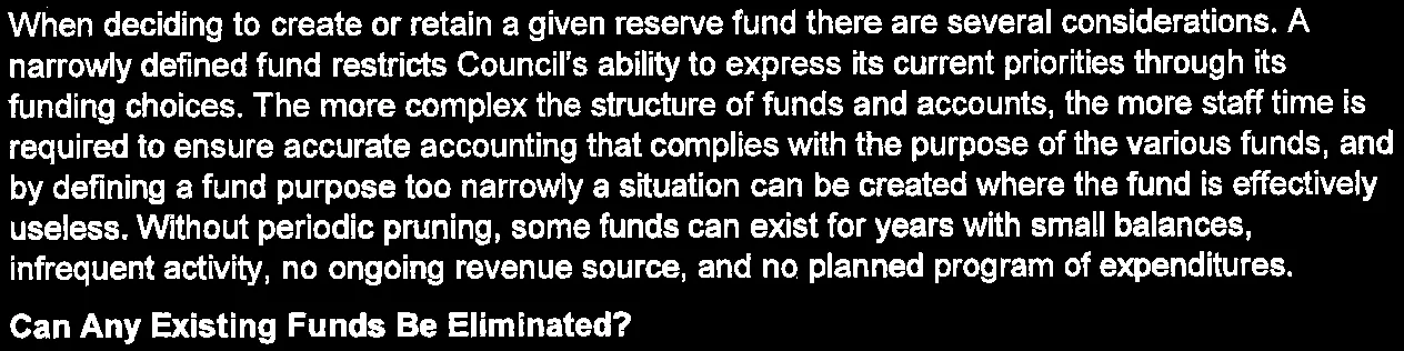 Considerations for creating or retaining reserve funds