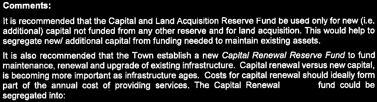 Staff recommendation regarding the Capital and Land Acquisition Reserve Fund