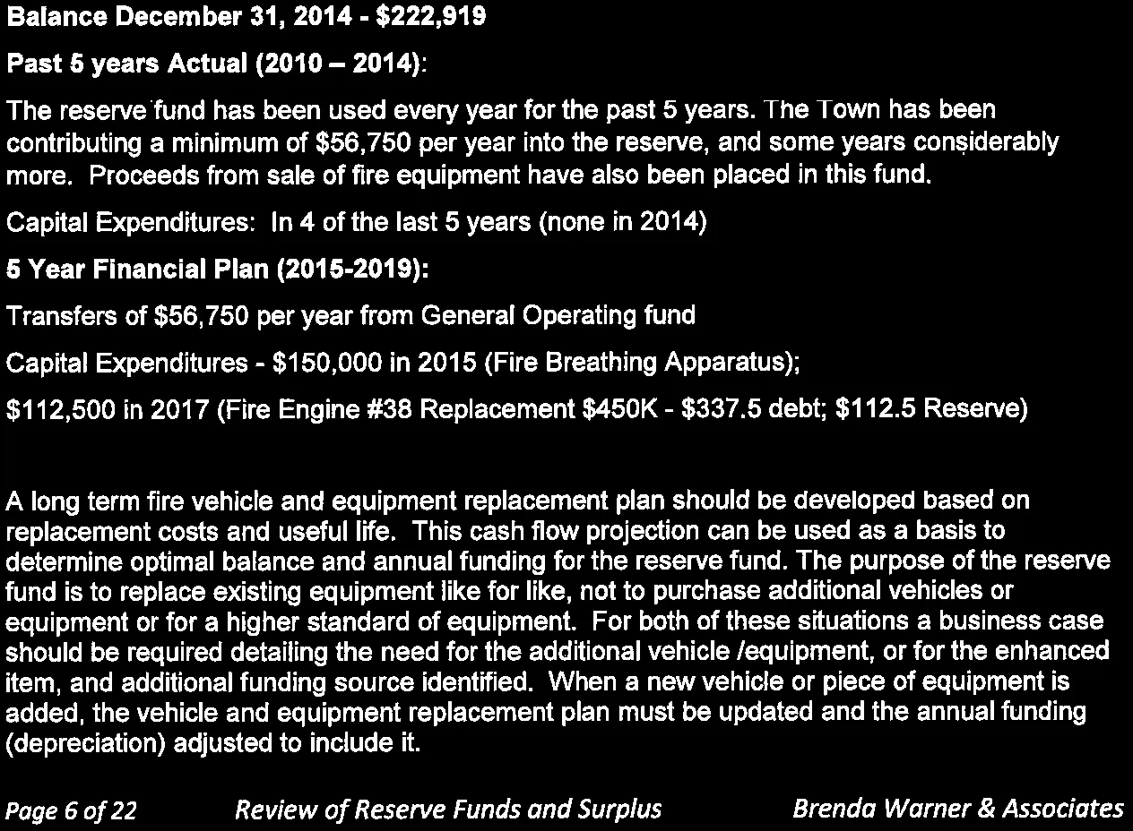 Staff recommendation for fire vehicle and equipment replacement plan