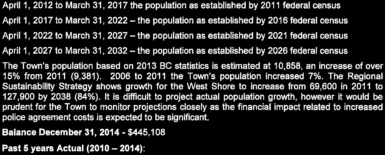 Population determination and growth projections for the police agreement