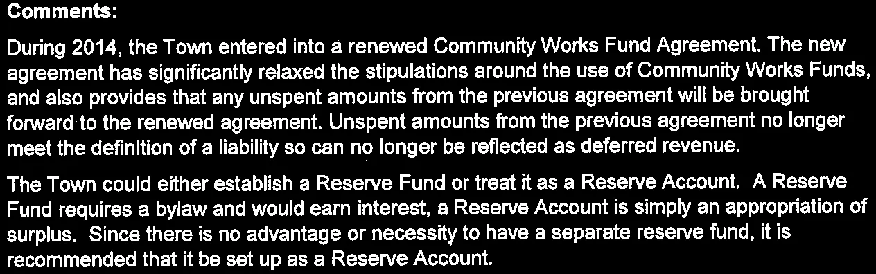 Staff recommendation for Community Works Fund accounting