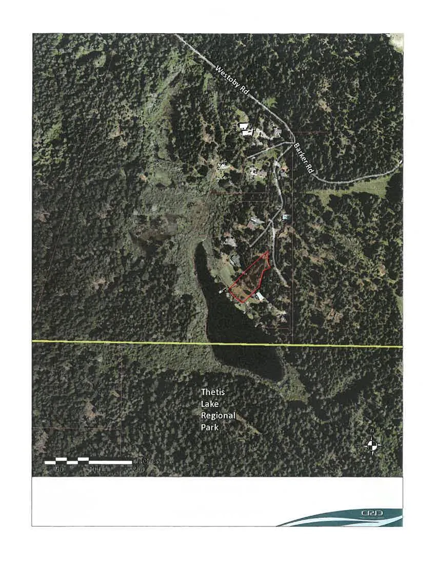 Subject Property Orthophoto map showing 2670 Herbate Rd outlined in red, located near Westoby Rd and Barker Rd, and adjacent to Thetis Lake Regional Park.