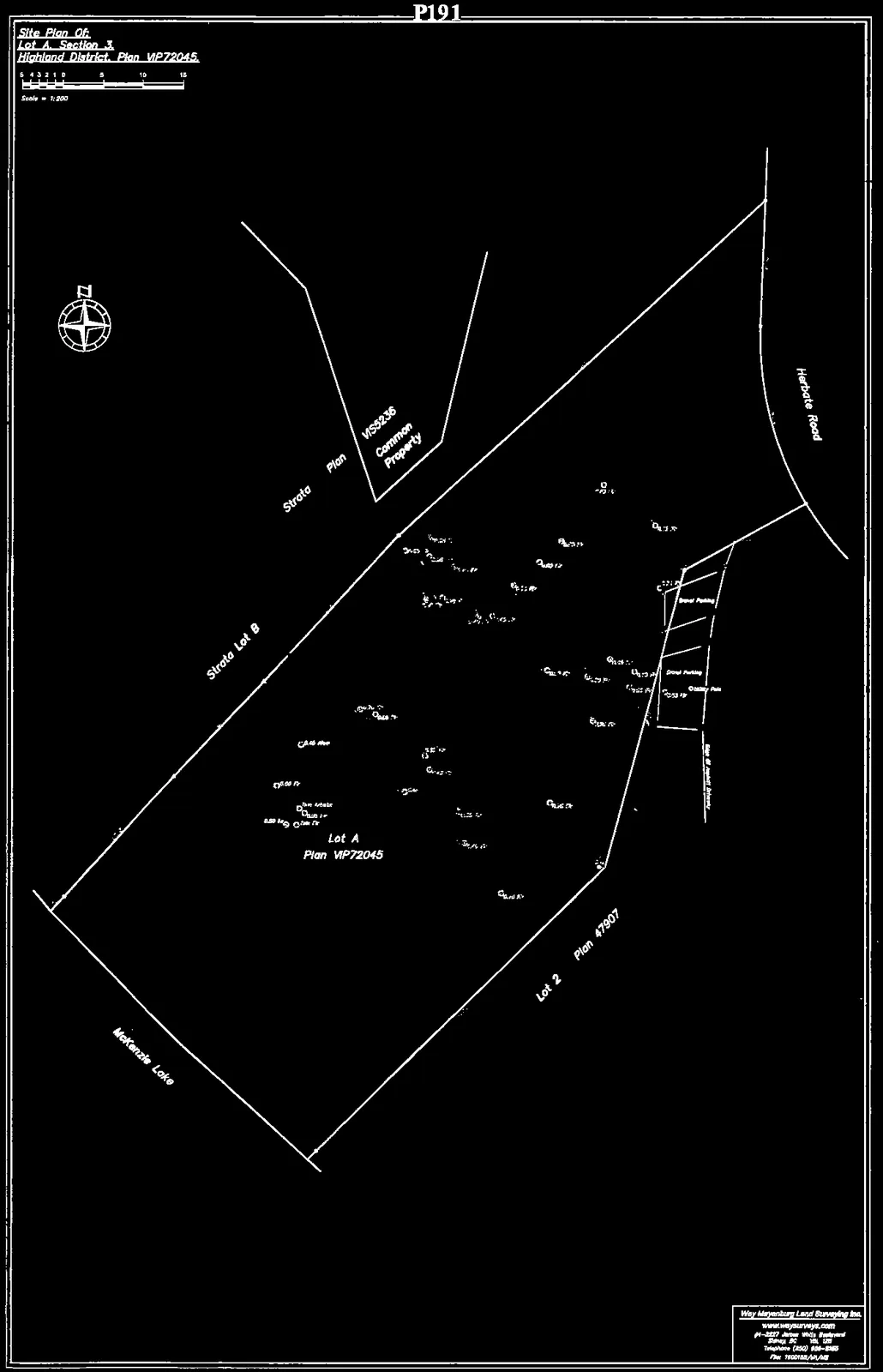 Site plan for Lot A, Section 3, Highland District, Plan VIP72045 showing property boundaries, elevations, and relationship to McKenzie Lake and Herbate Road