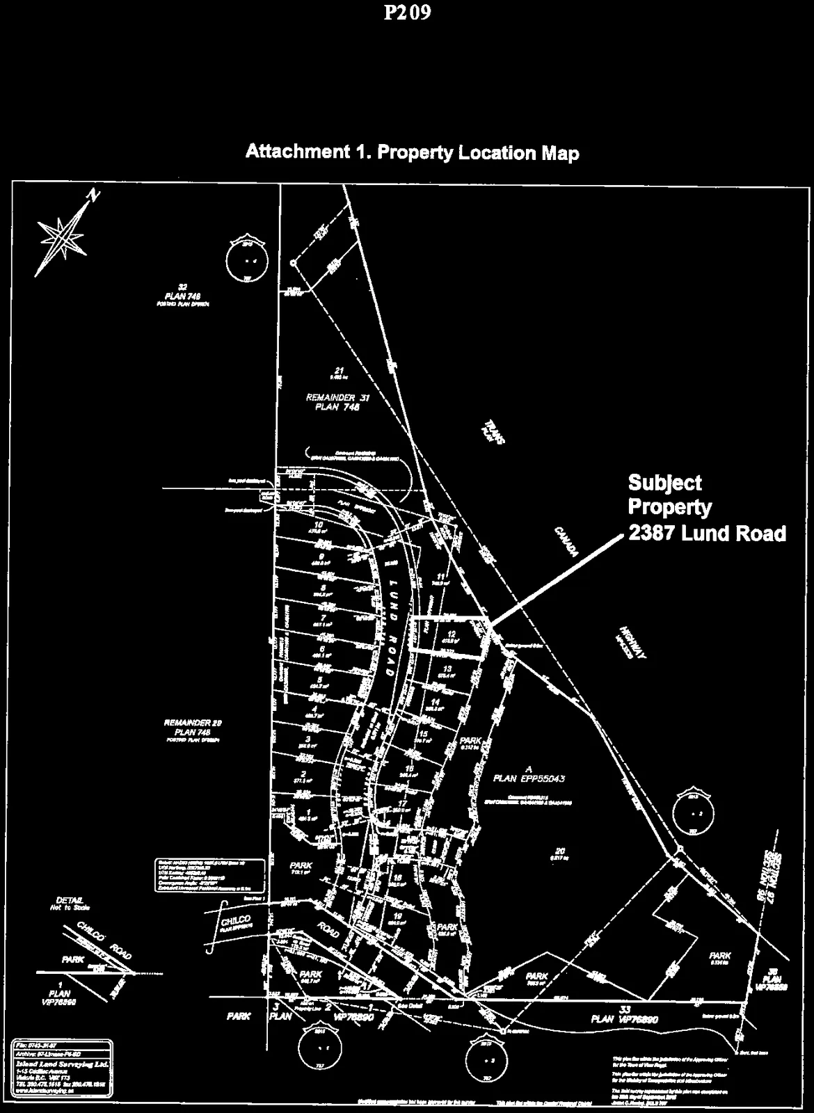 Property location map for 2387 Lund Road showing the subject property and surrounding subdivision layout