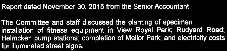 List of capital projects discussed including fitness equipment and park completions