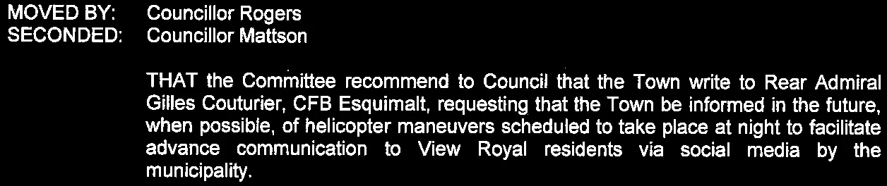 Motion regarding communication of helicopter maneuvers from CFB Esquimalt