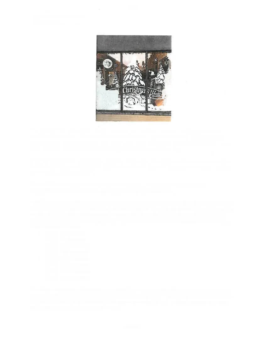 Photo of a window decorated with "Merry Christmas" and winter scenes