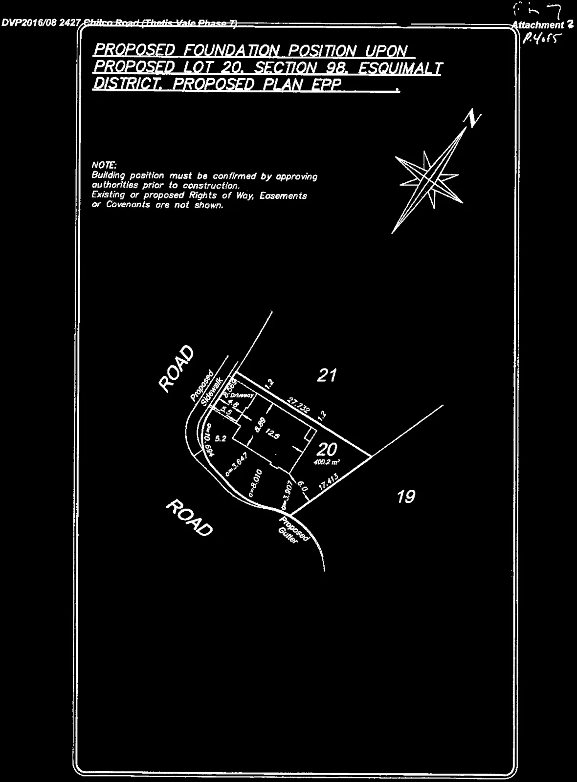 Detailed site plan for Lot 20 showing proposed foundation and surrounding features