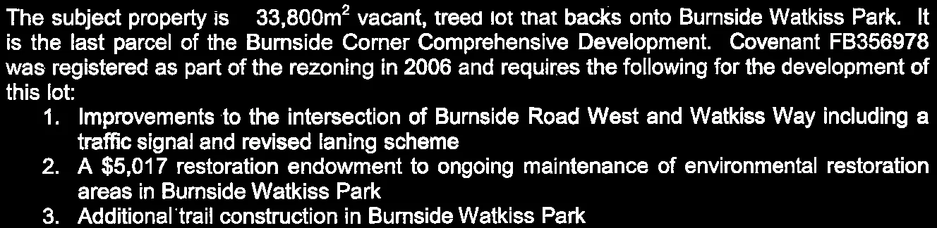 Text block detailing background property information and covenant requirements