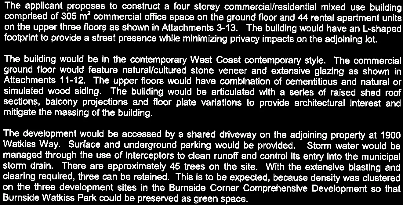 Text block describing project proposal details including style and environmental considerations