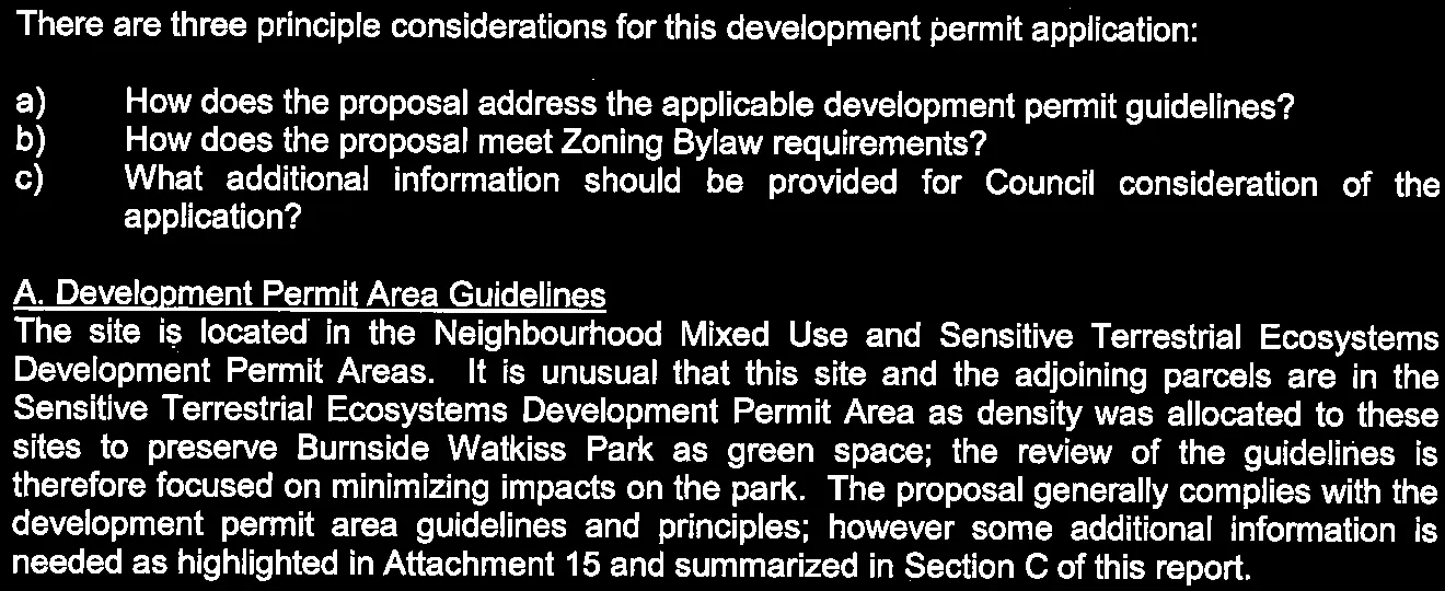 Text block for principal considerations and development permit guidelines