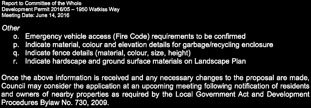 List of additional requirements including emergency access and landscaping details
