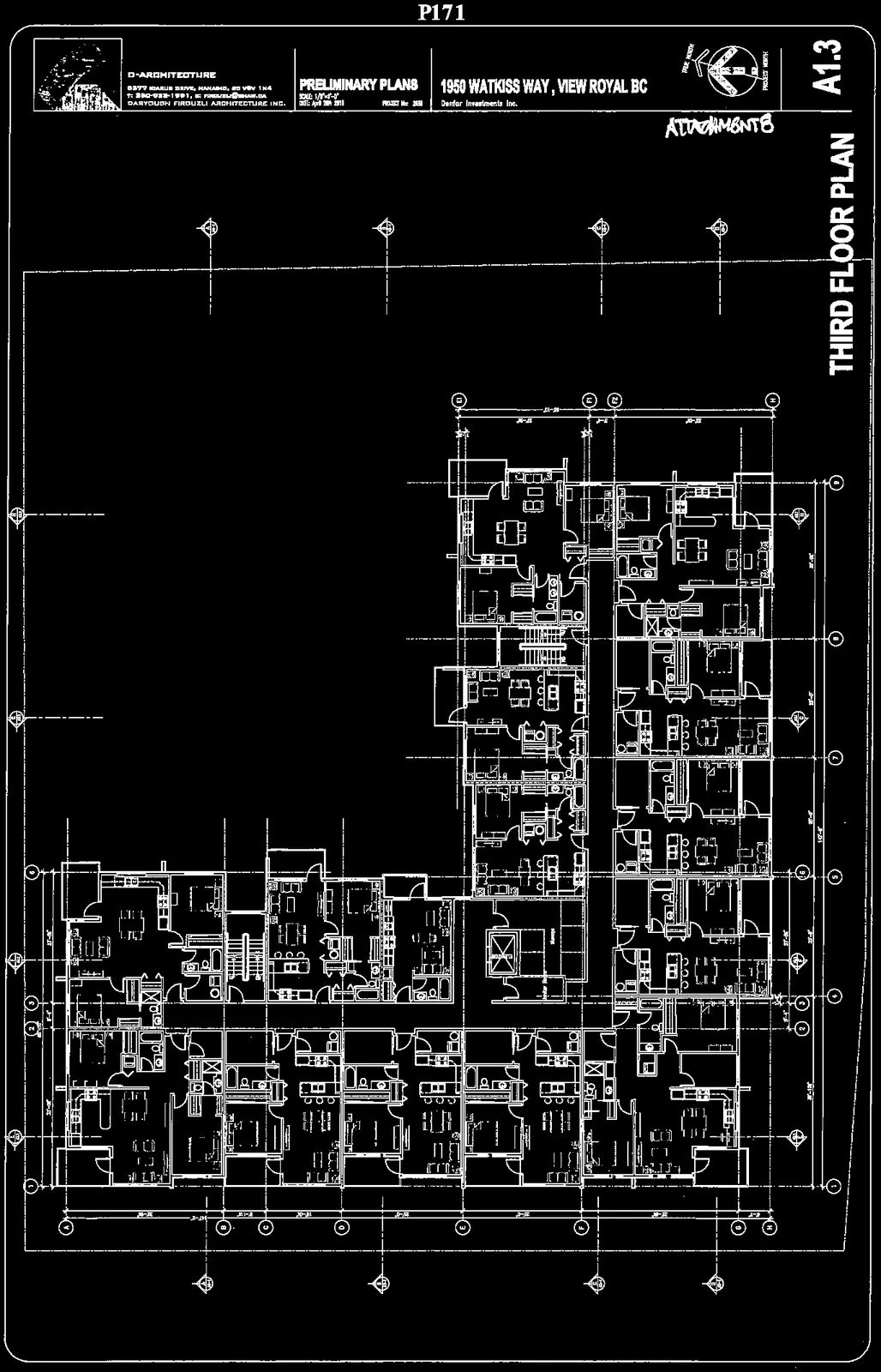 Preliminary Plans - Third Floor Plan for 1950 Watkiss Way showing the top floor residential layout consisting of multiple suites and central circulation areas.