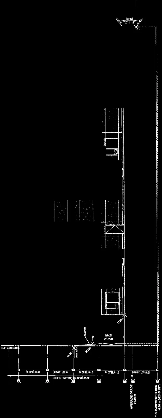 Height and grade markers detail for West Elevation