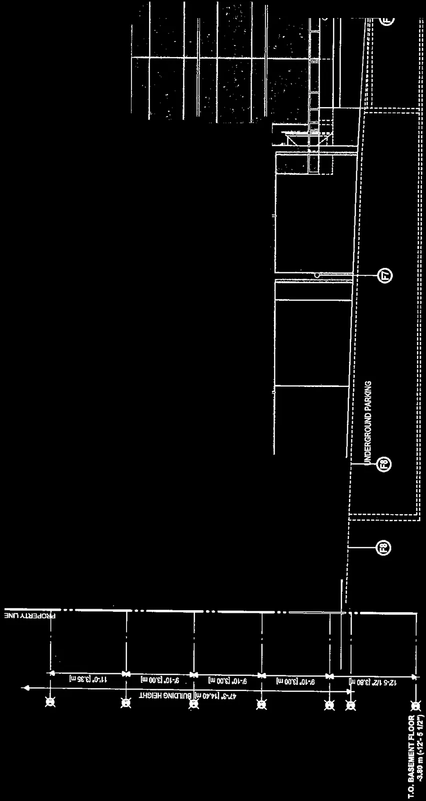 Detail of building section showing underground parking levels