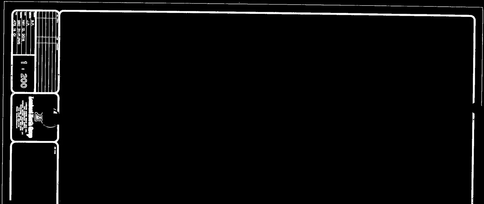 Detail of the plan's title block containing project number, scale, date, and designer information.