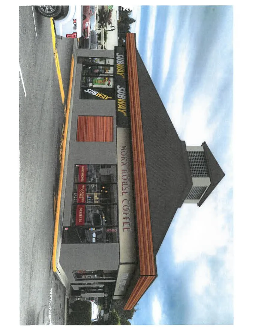 Photograph of building with Subway and Moka House Coffee storefronts