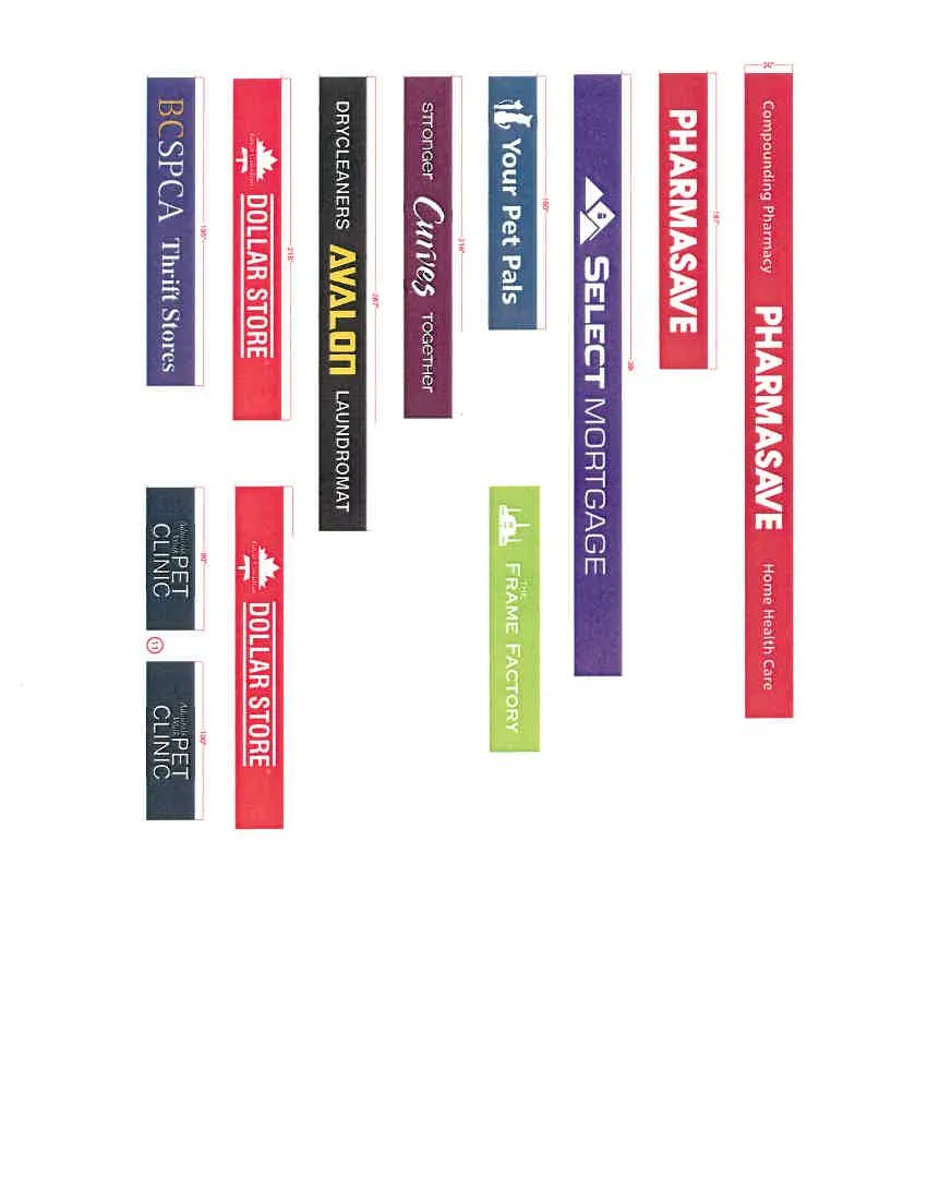 Graphic design layouts and dimensions for signage numbers 1 through 12.