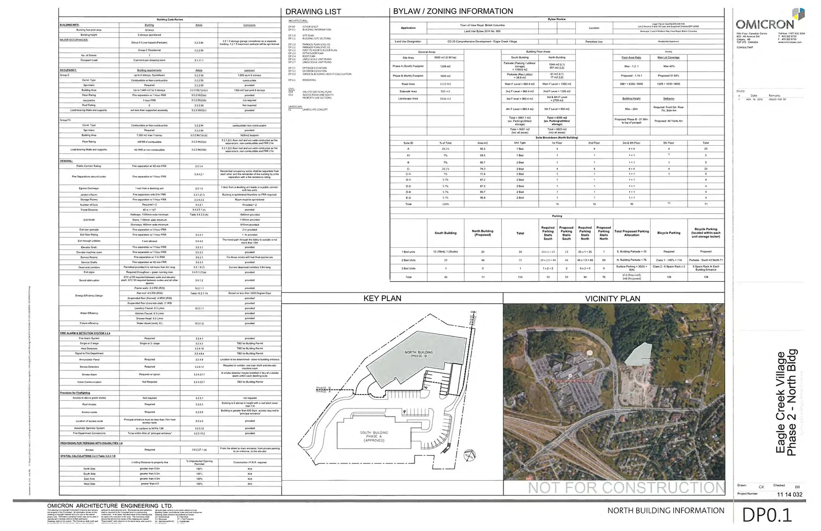 Key Plan showing Phase A (South Building) as Approved and Phase B (North Building) as the subject of the drawing, including parking areas and site layout.
