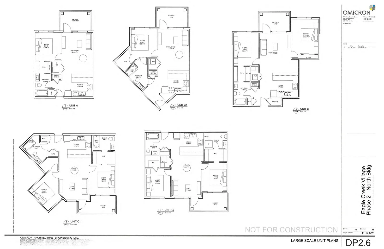 Floor plans for Unit A, Unit A1, Unit B, Unit C1i, and Unit Ci at Eagle Creek Village Phase 2 - North Bldg