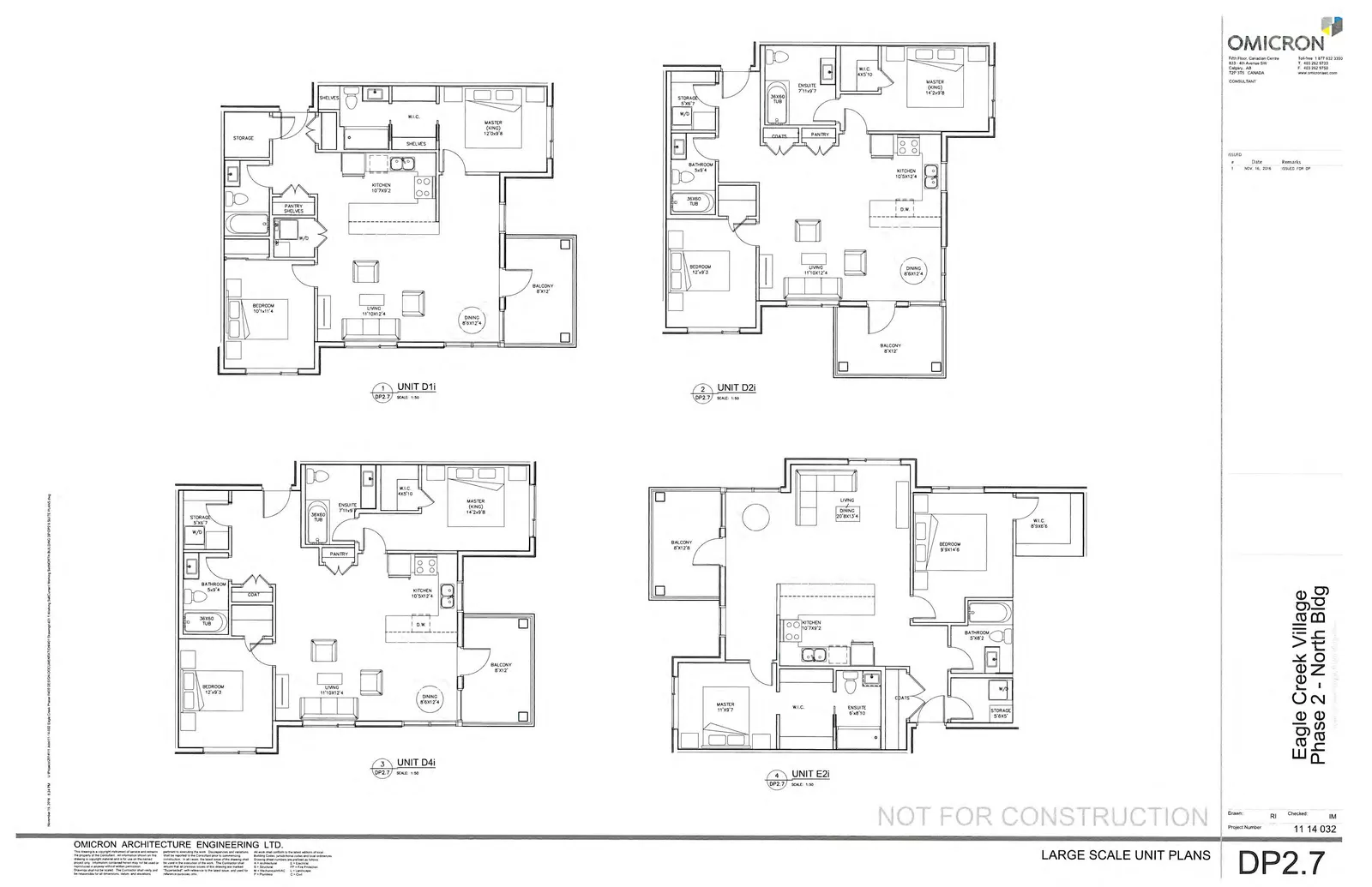 Floor plans for Unit D1i, Unit D2i, Unit D4i, and Unit E2i at Eagle Creek Village Phase 2 - North Bldg