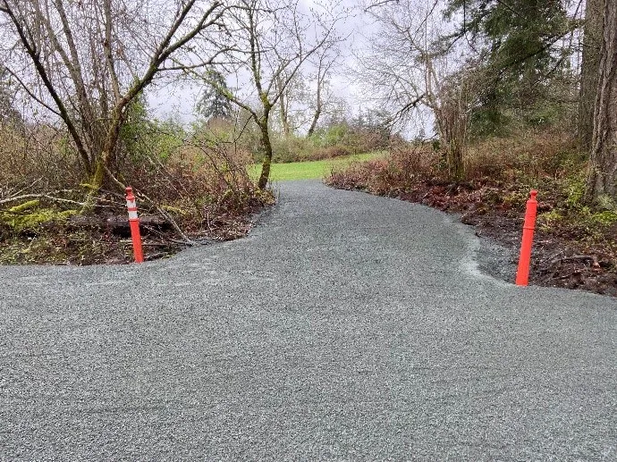 Completed gravel entrance pathway to the open field