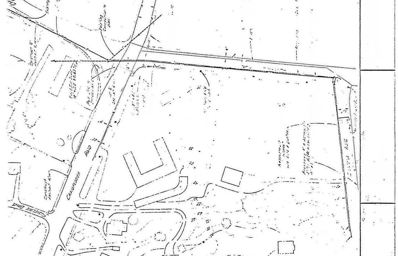 Detail of the topographic plan showing the intersection of Shoreline Drive and Craigflower Road.