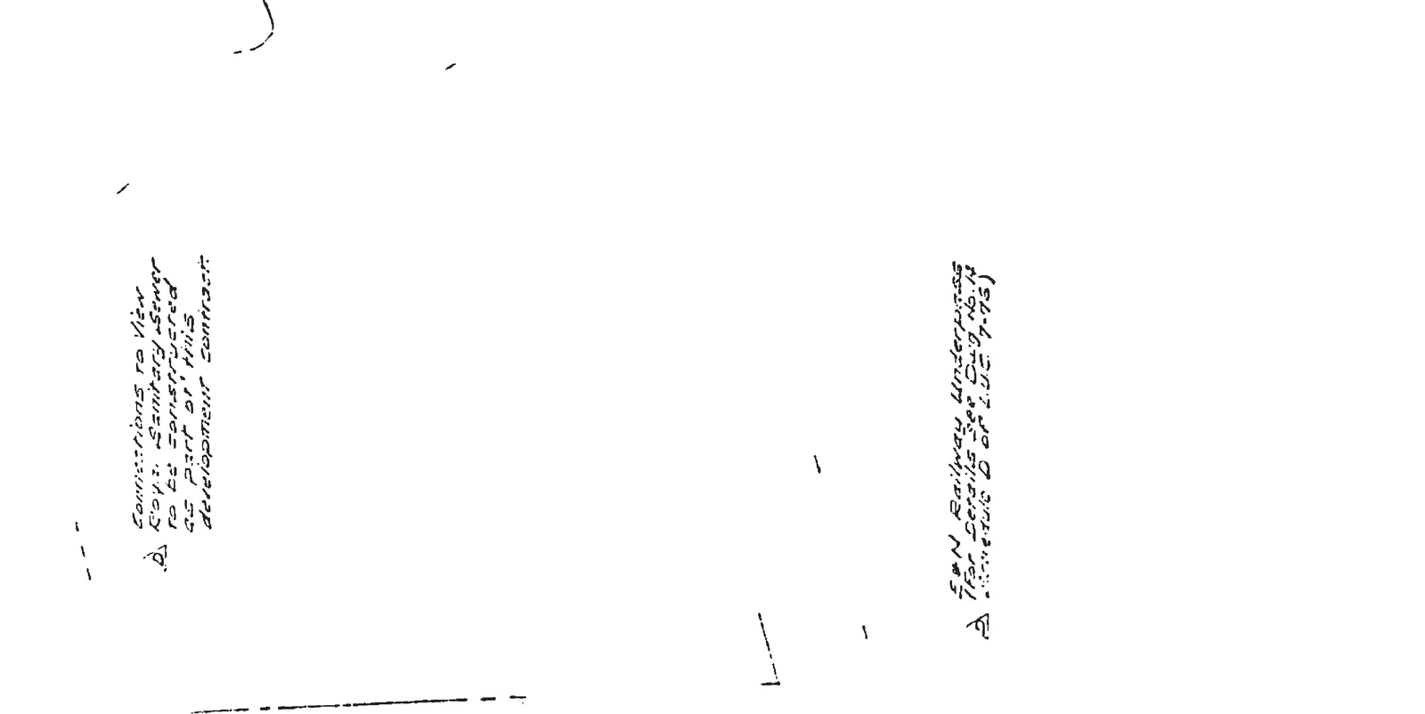 Detail of annotations regarding sanitary sewer connections and the E & N Railway underpass