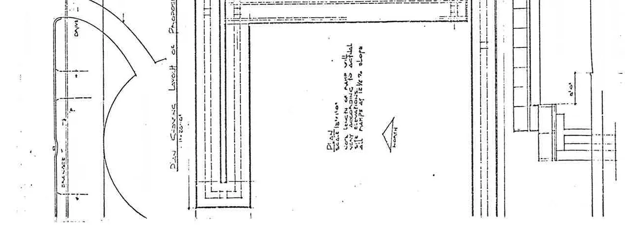 Plan view layout of proposed pedestrian overpass ramps with slope notes and north arrow