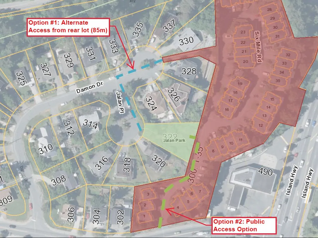 Map of 300 Six Mile Road and Jalan Park showing access options