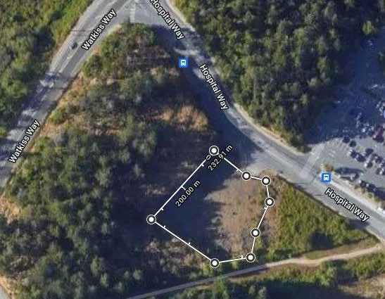 Aerial photograph of the subject property with outlined boundary and dimensions of 200.00 m and 232.91 m