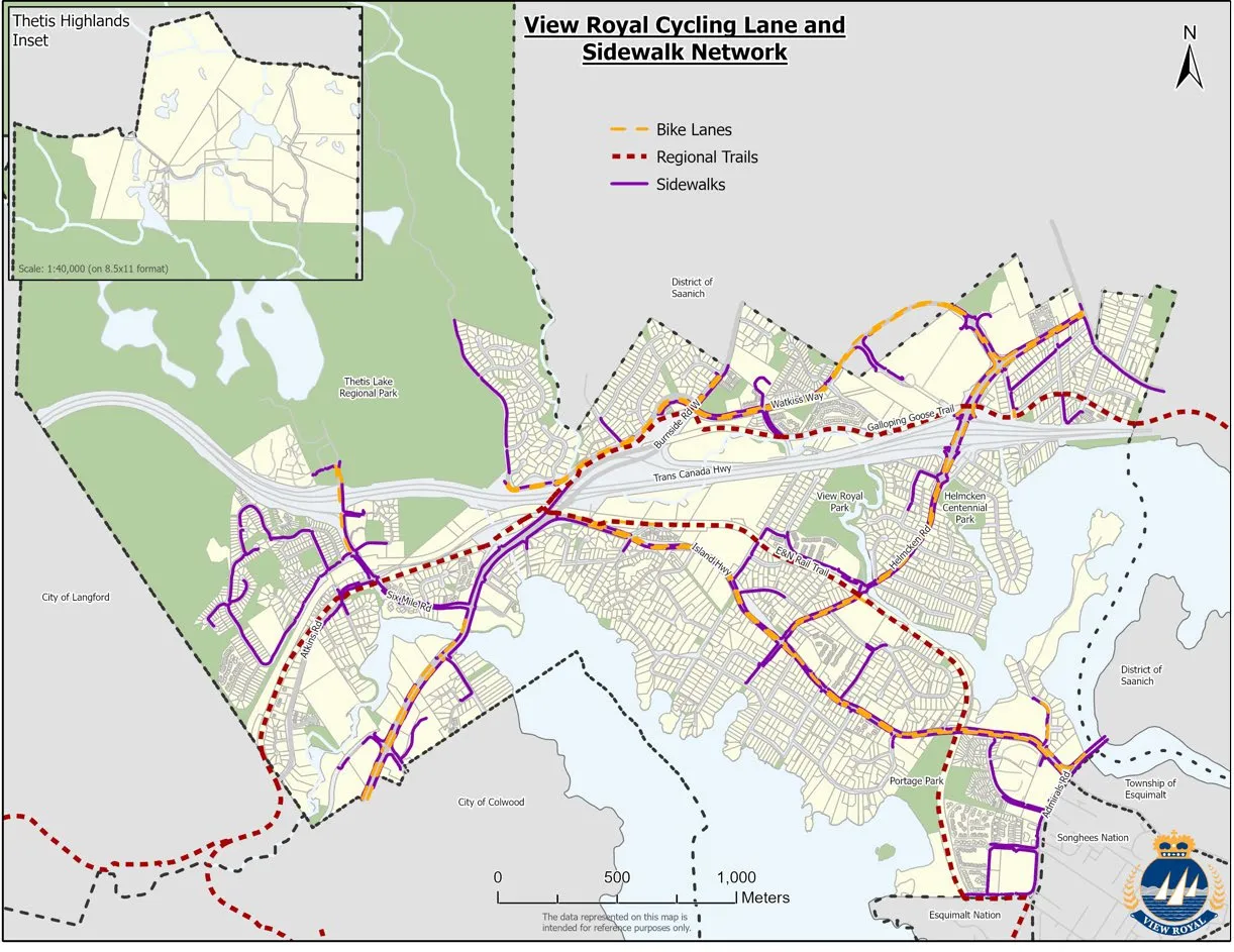 Figure 6 - Draft Cycling and Sidewalk Network Map showing bike lanes, regional trails, and sidewalks