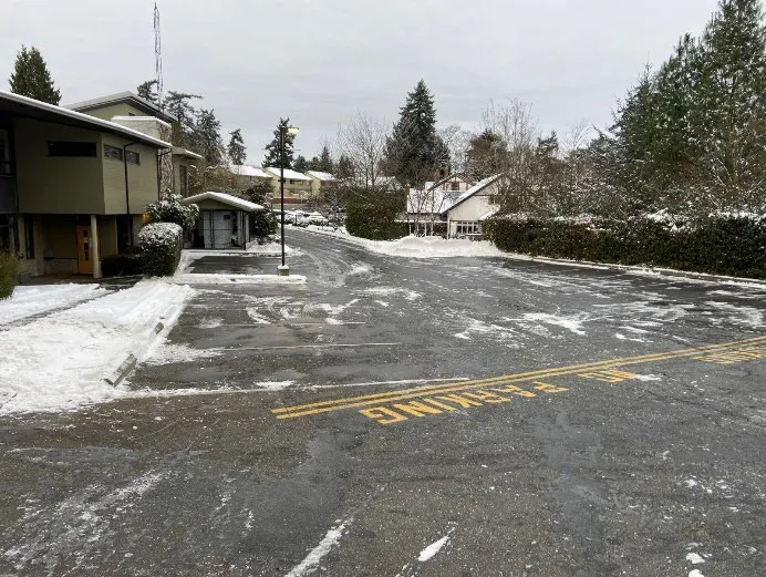The Town Hall parking lot shown after snow clearing operations were completed