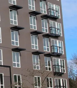 Rendering of building facade showing panel siding