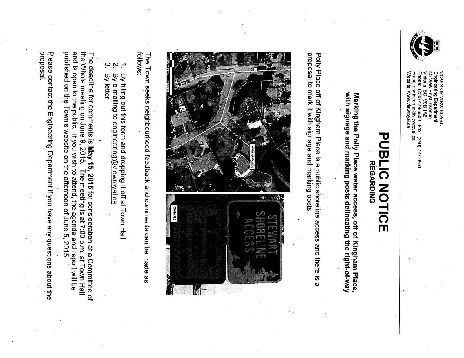 Aerial map of the Polly Place shoreline access right-of-way off Kingham Place