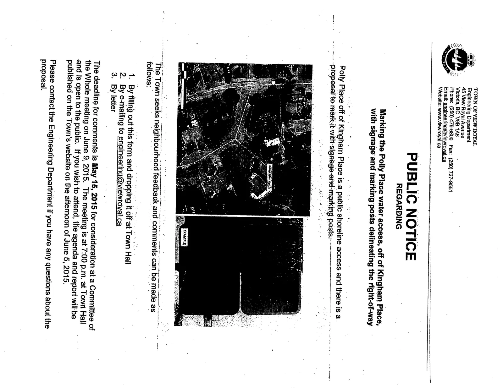 Aerial map showing the public shoreline access at Polly Place off of Kingham Place
